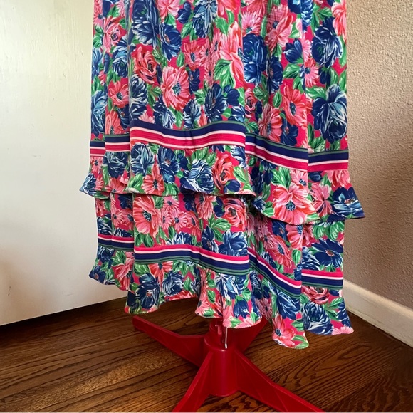 VTG Diane Freis Georgette Floral Stripe Dress - Picture 8 of 9